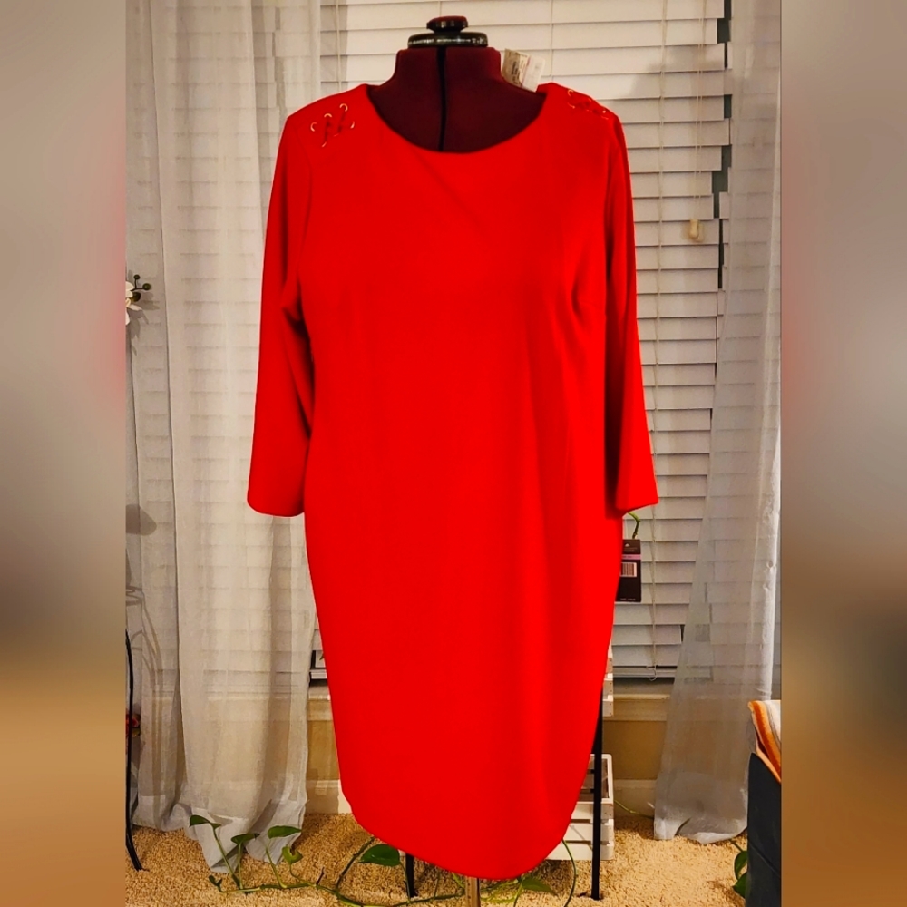 NWT Sharagano Crimson Red 3/4 Sleeve Sheath Dress 22W